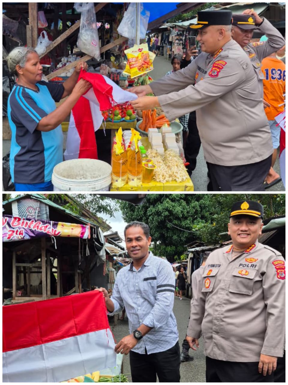 Tumbuhkan Nasionalisme, Kapolresta Ambon Bagi Ratusan Bendera Merah Putih di Kawasan Pasar Benteng