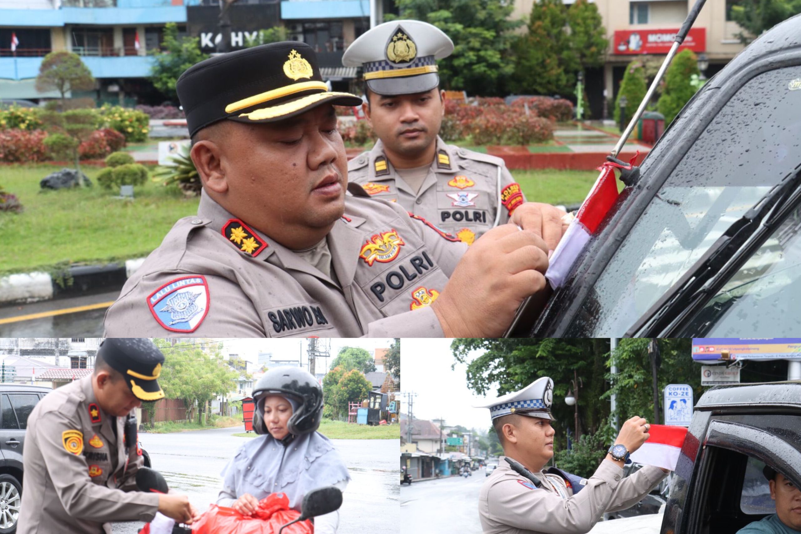 Polres Belitung Bagikan Bendera Merah Putih Sambut HUT RI ke-80